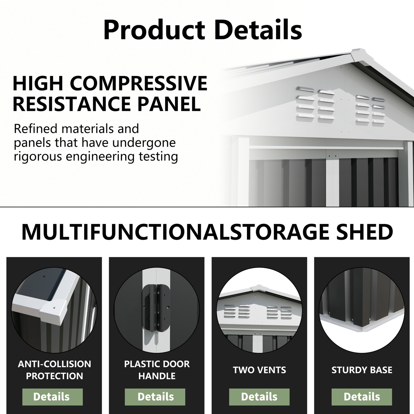 6x9 FT Metal Garden Shed with Vents Sliding Door Apex Roof Storage Sheds Patio Backyard Use image 6