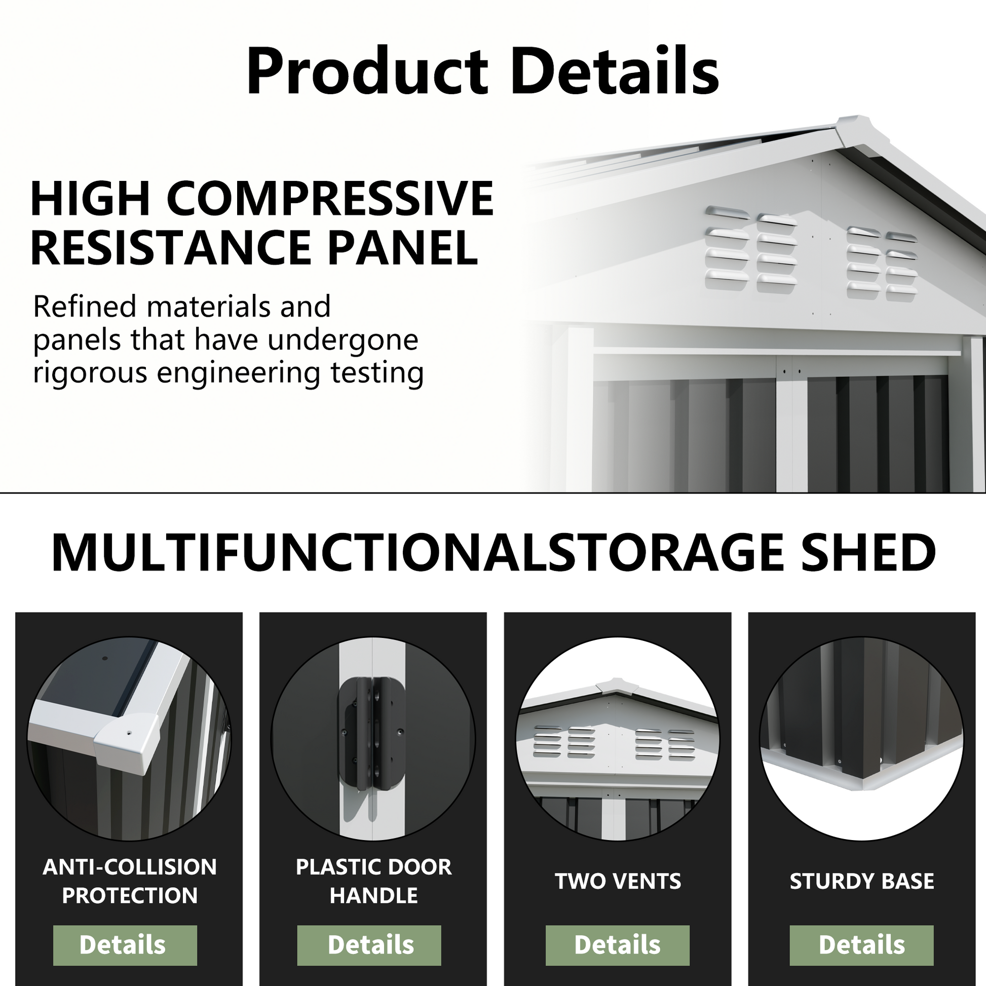6x9 FT Metal Garden Shed with Vents Sliding Door Apex Roof Storage Sheds Patio Backyard Use image 6