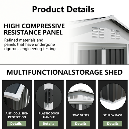 6x9 FT Metal Garden Shed with Vents Sliding Door Apex Roof Storage Sheds Patio Backyard Use image 6