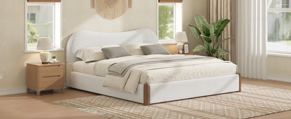 Queen Size Upholstered Platform Bed with Wood Supporting Feet, White image 6