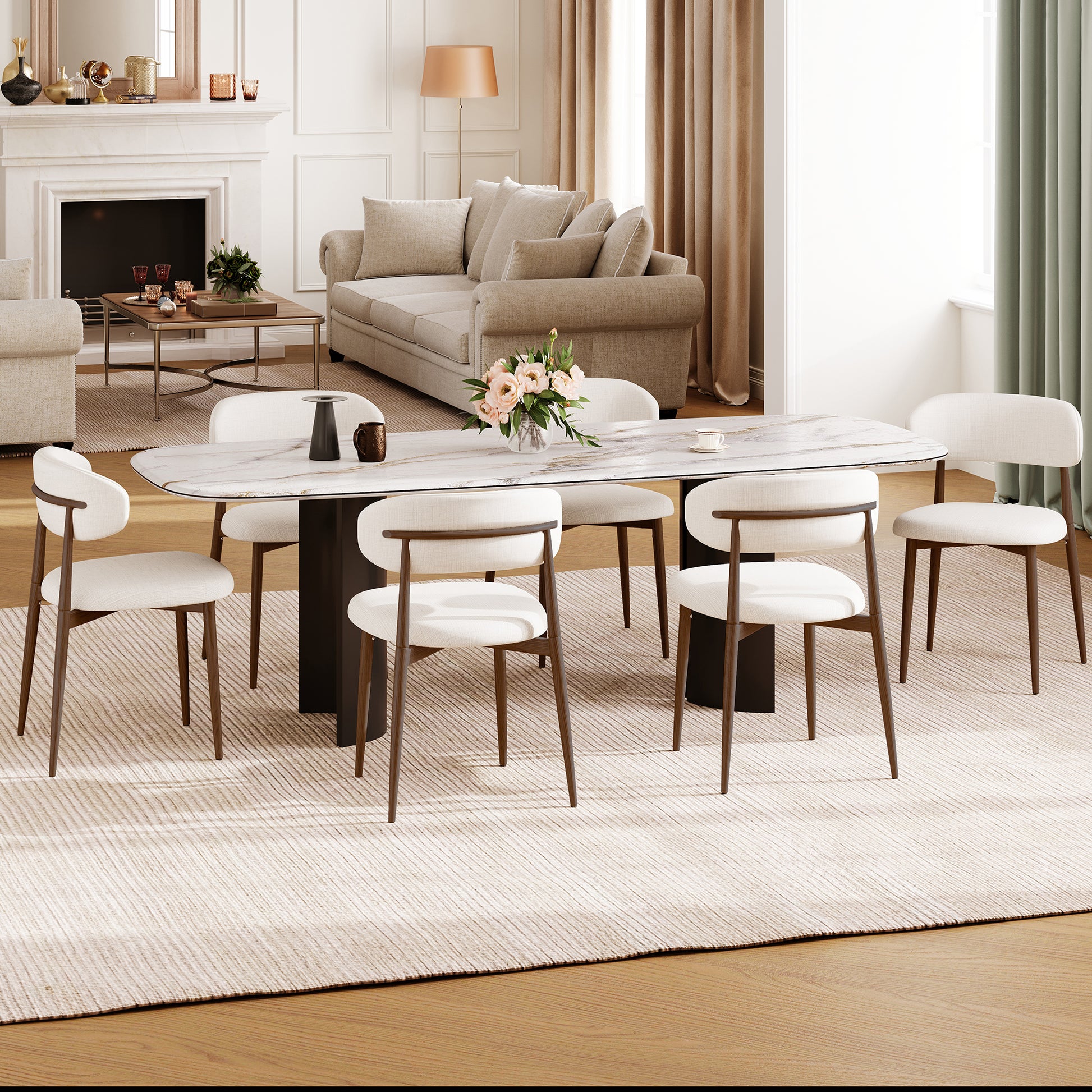 Dining Chairs Set of 2, Metal Kitchen Chairs with Modern Fabric Upholstered for Dining Room, Beige image 3