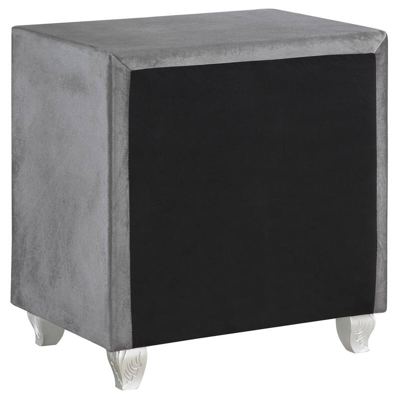 Glam Style 1pc Nightstand Button Tufted Full upholstered Frame Acrylic Buttons Gray Finish Bedroom Furniture image 5