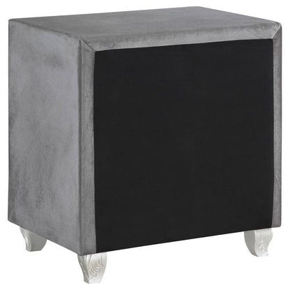 Glam Style 1pc Nightstand Button Tufted Full upholstered Frame Acrylic Buttons Gray Finish Bedroom Furniture image 5