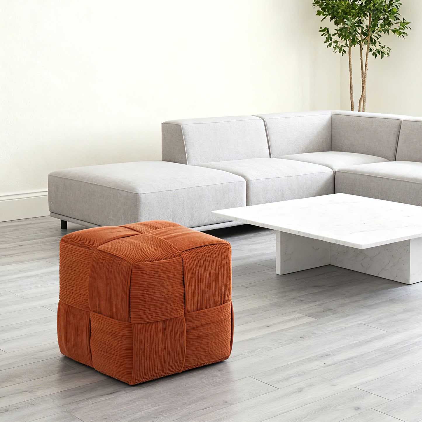 Ottoman Foot Rest Soft and Comfortable Ottoman Square Corduroy Woven Design Sofa Stool (Brown) image 7