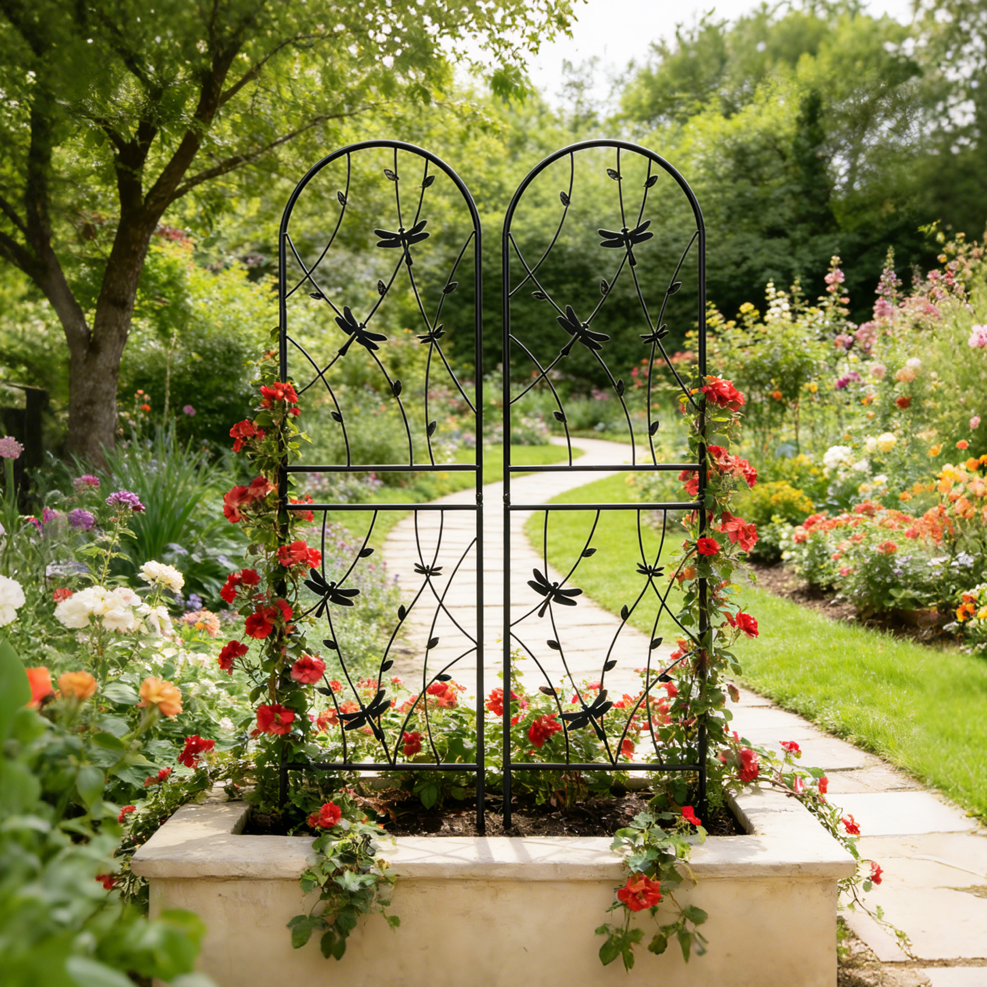 4 Pack Metal Garden Trellis 71" x 19.7" Rustproof Trellis for Climbing Plants Outdoor Flower Support Dragonfly Deco Black image 9