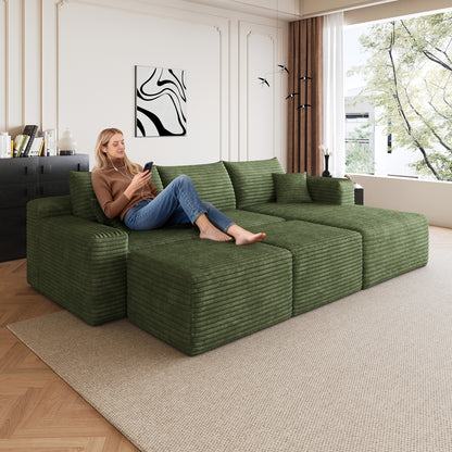95" Cloud Sectional Sofa with 2 Ottoman,Modern Minimalist Upholstered Couches, Comfort U Shaped Sofa for Living Room,Deep Seat Corner Couch,No Assembly Required,Green(Plush Corduroy Fabric) image 2