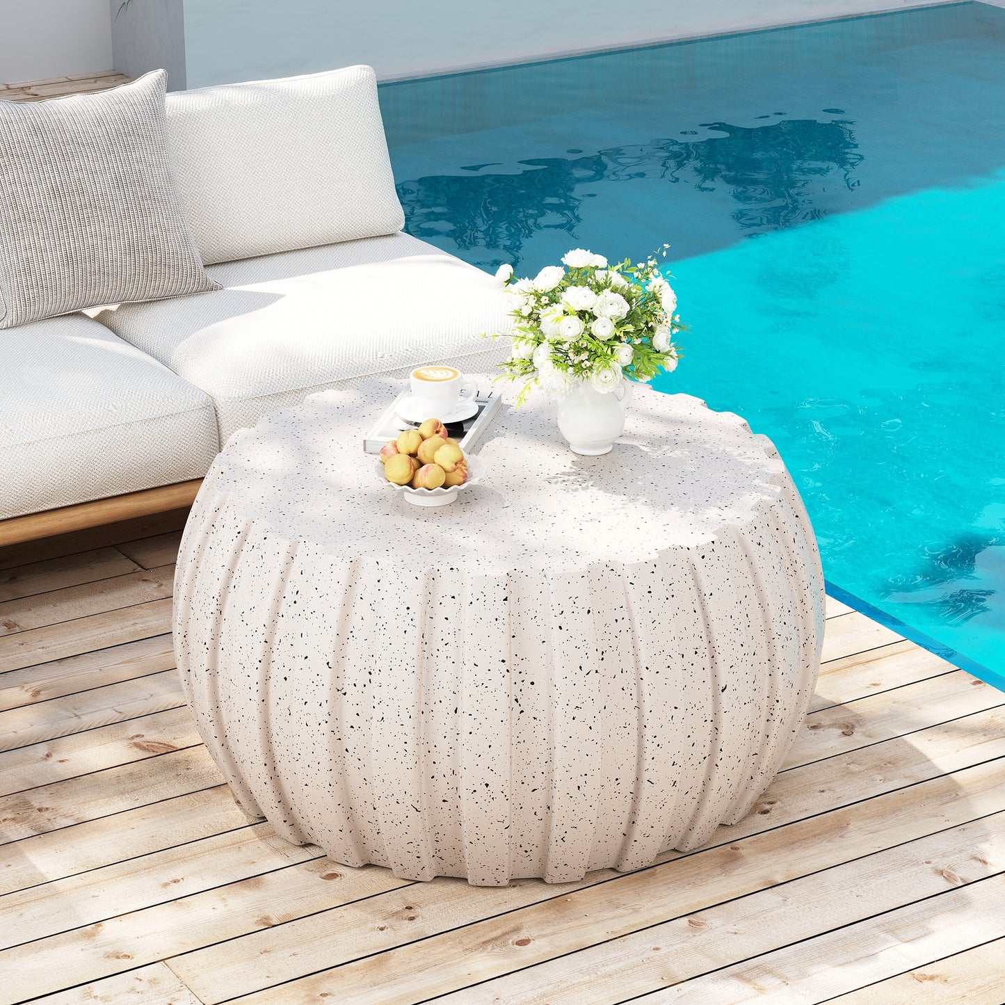 35.43" Modern Waterproof Coffee Table, Durable MgO Cement Design,Indoor & outdoor compatible(White) image 1