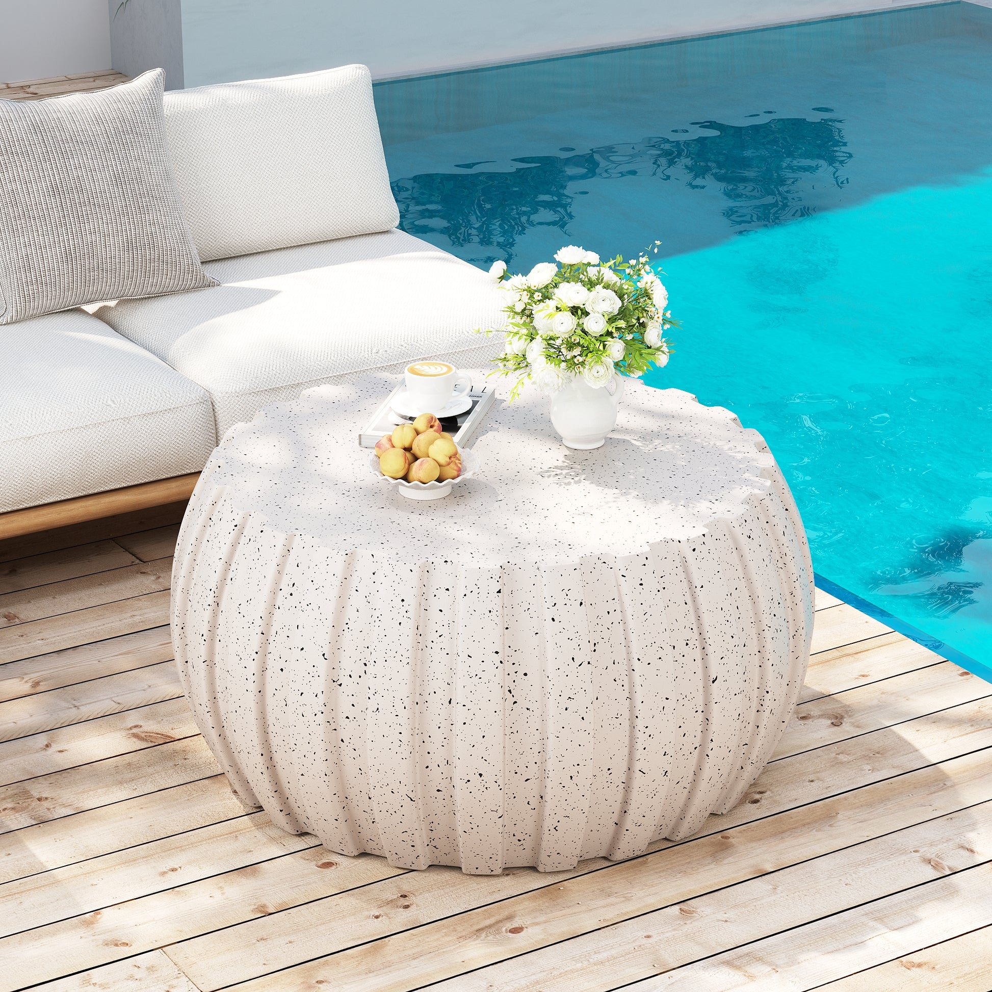 35.43" Modern Waterproof Coffee Table, Durable MgO Cement Design,Indoor & outdoor compatible(White) image 1