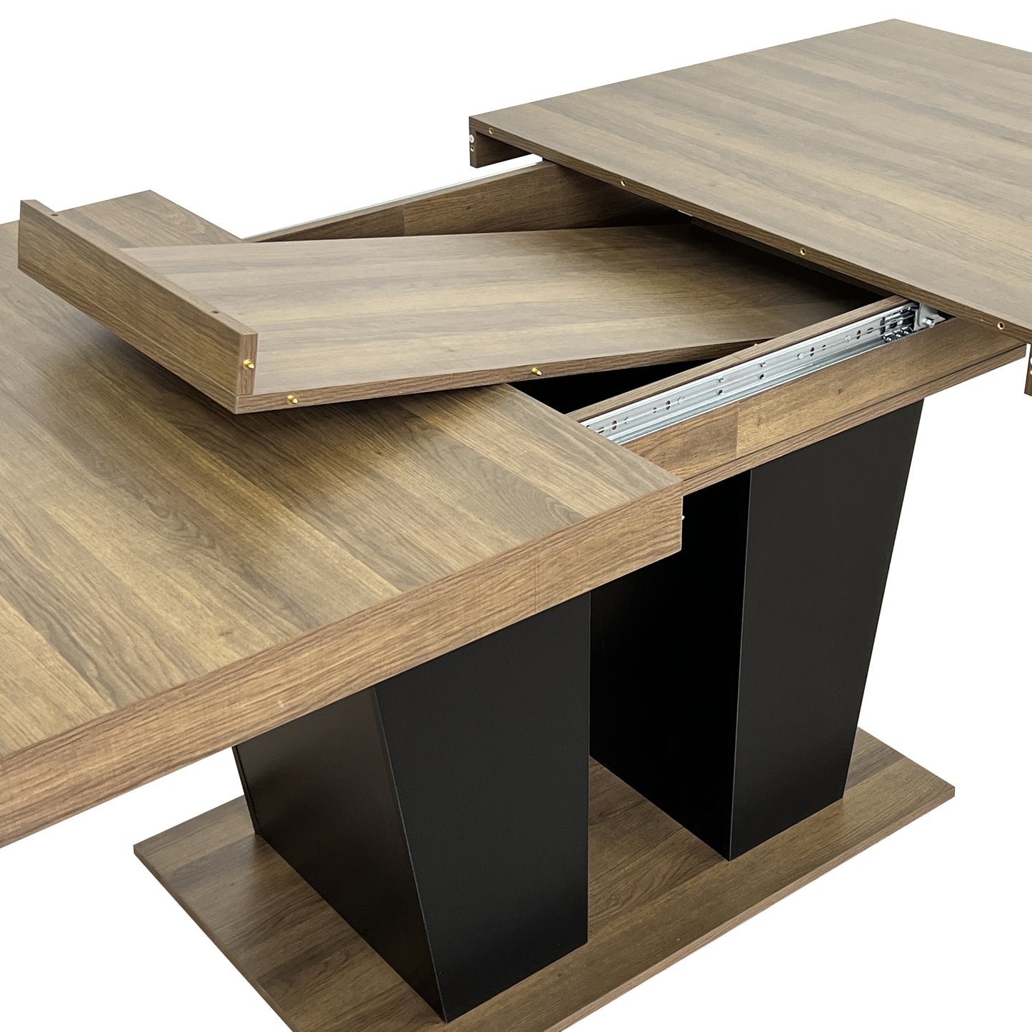 Extendable Dining Room Table for 4-10 People,Wooden Transformer Kitchen Dining Table with Black Double Sturdy Pedestal Base, Modern Expandable Large Table image 10
