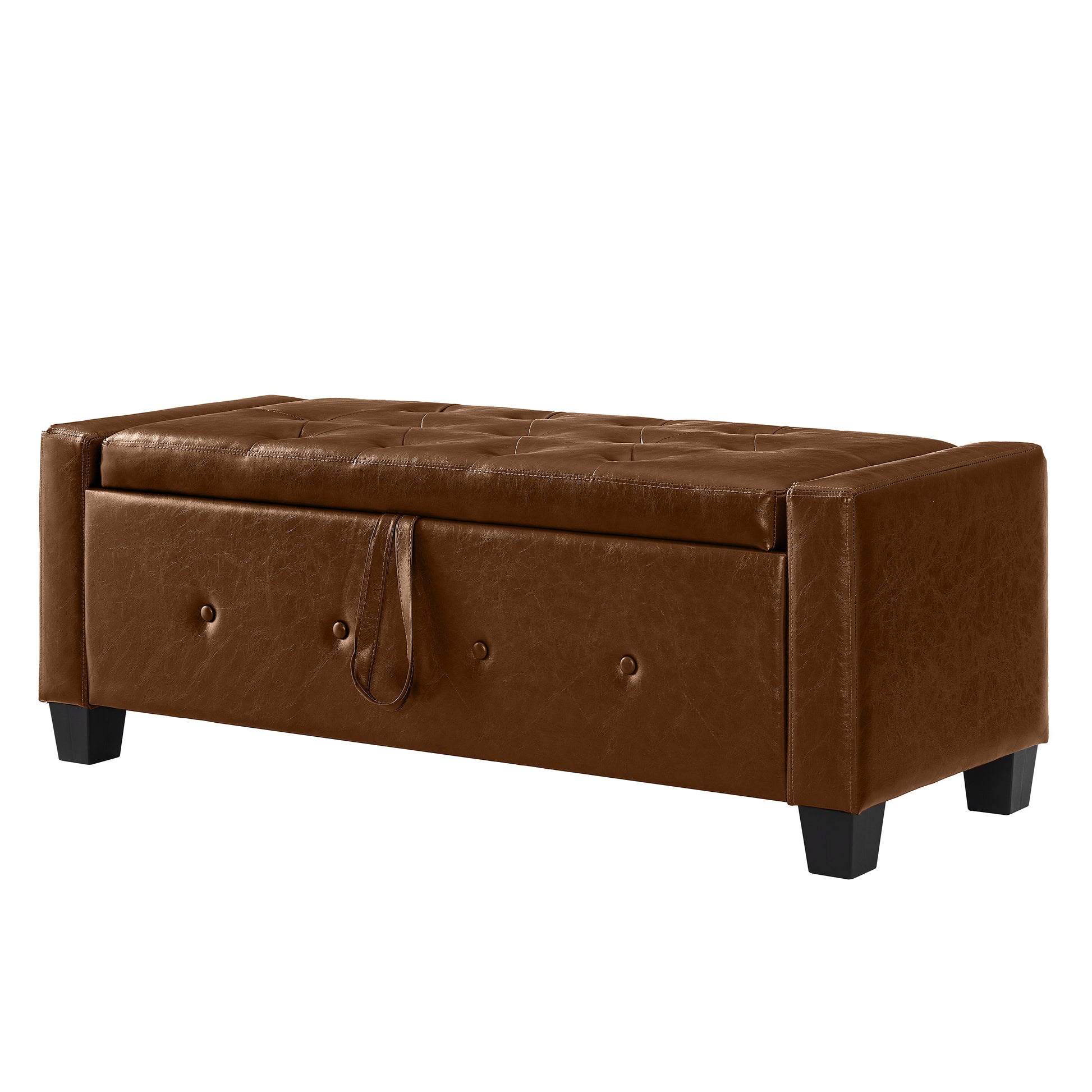 48" Ottoman Bench with Storage, Bench for Bedroom,Living Room,Hallway, Upholstered Tufted Faux Leather PU Ottoman Brown image 11