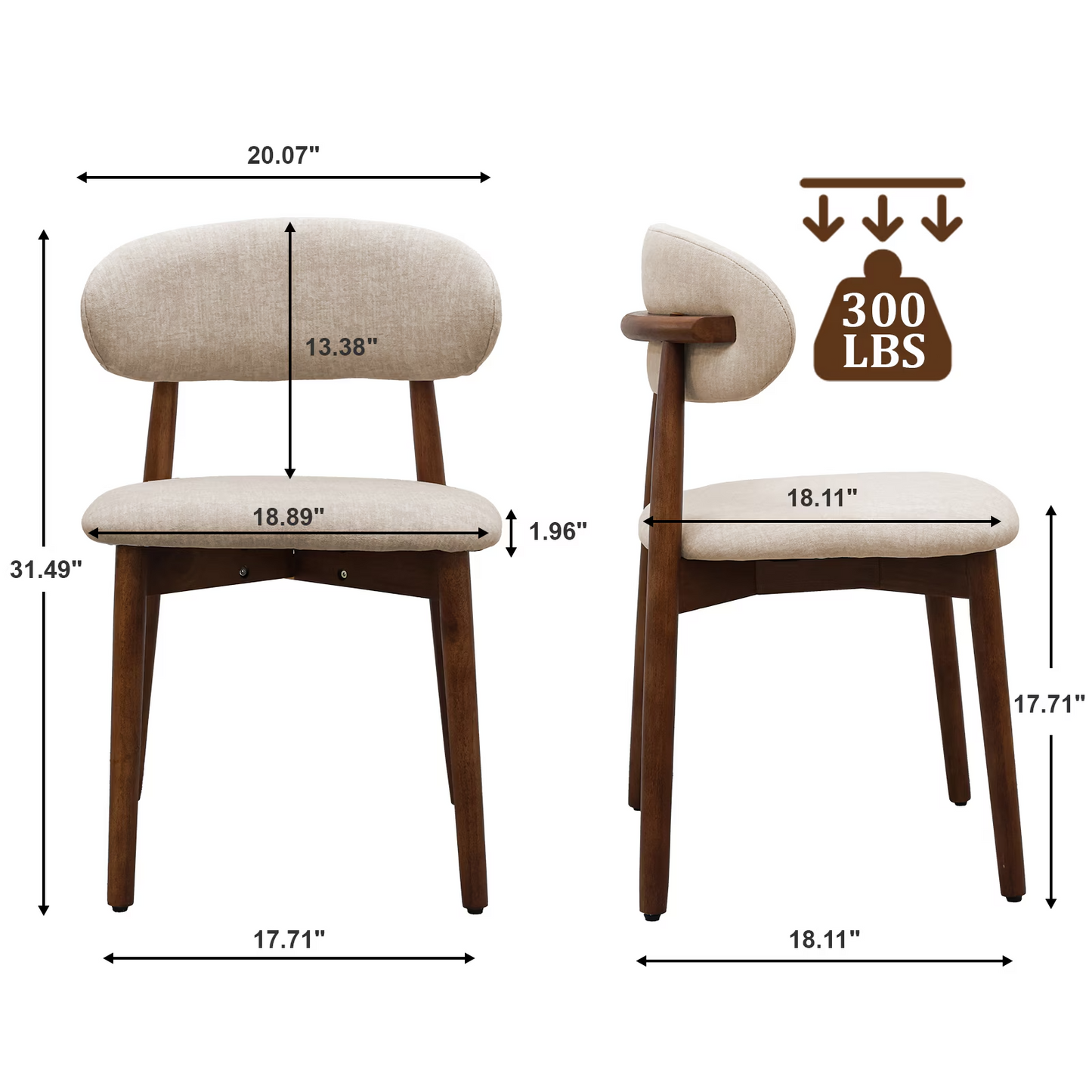 Light Camel Flannelette Upholstered Dining Chair with Walnut Solid Wood Legs, Armless Chair Set of 2 for Kitchen, Restaurant, Living, Meeting Room image 3