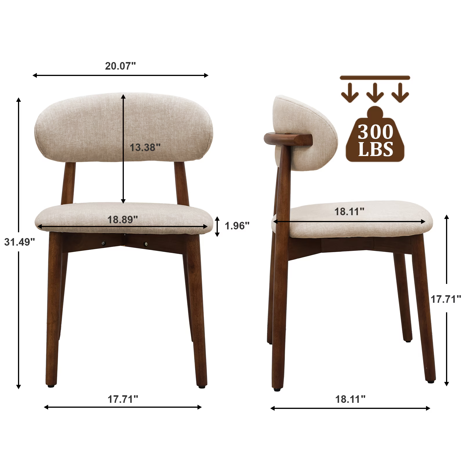 Light Camel Flannelette Upholstered Dining Chair with Walnut Solid Wood Legs, Armless Chair Set of 2 for Kitchen, Restaurant, Living, Meeting Room image 3