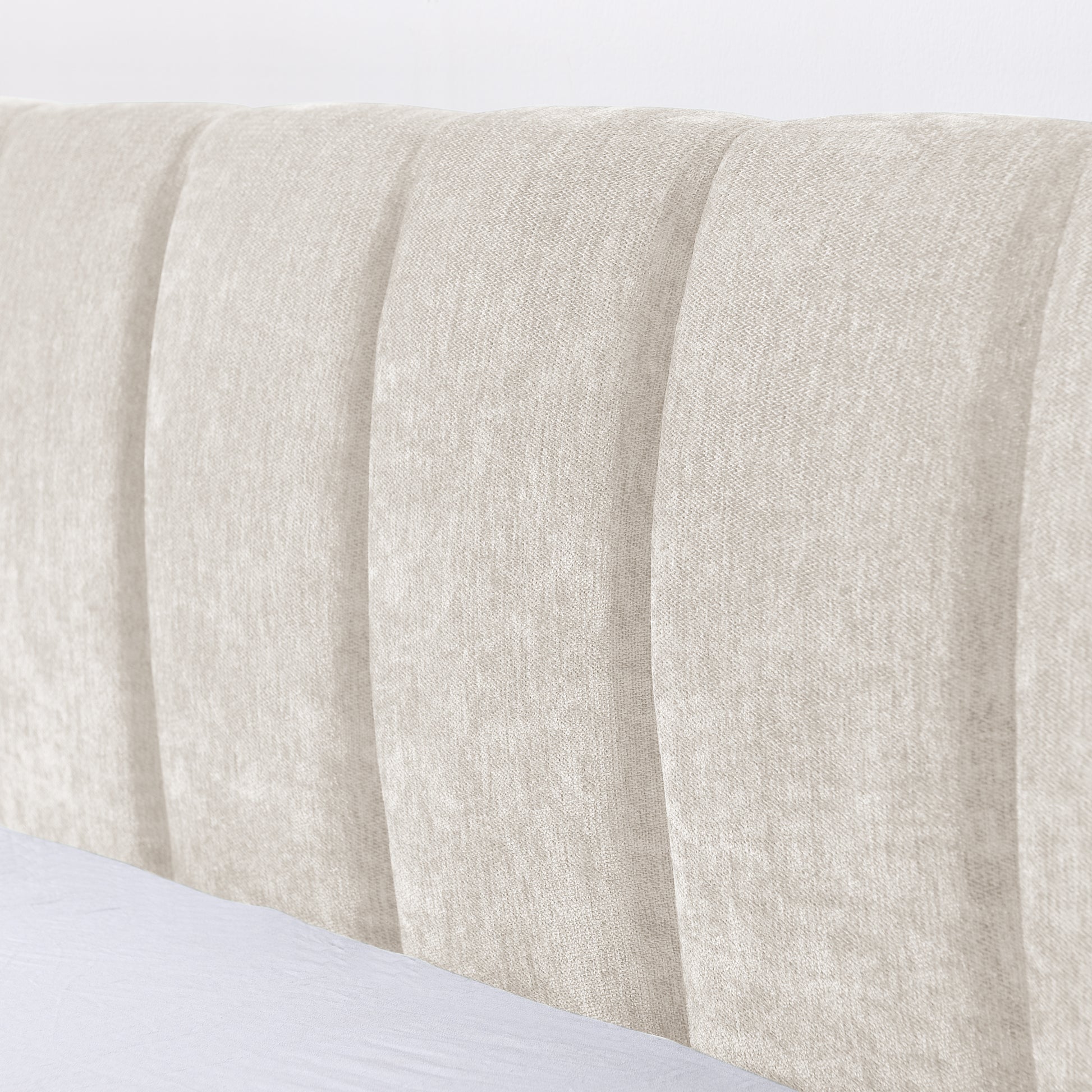 King Size Upholstered Bed Frame with Thick Fabric, comfortable upholstered bed frame, Chenille fabric, with headboard and solid bed frame. With drawer for storage-Beige(86.5''*84''*29.5'') image 7