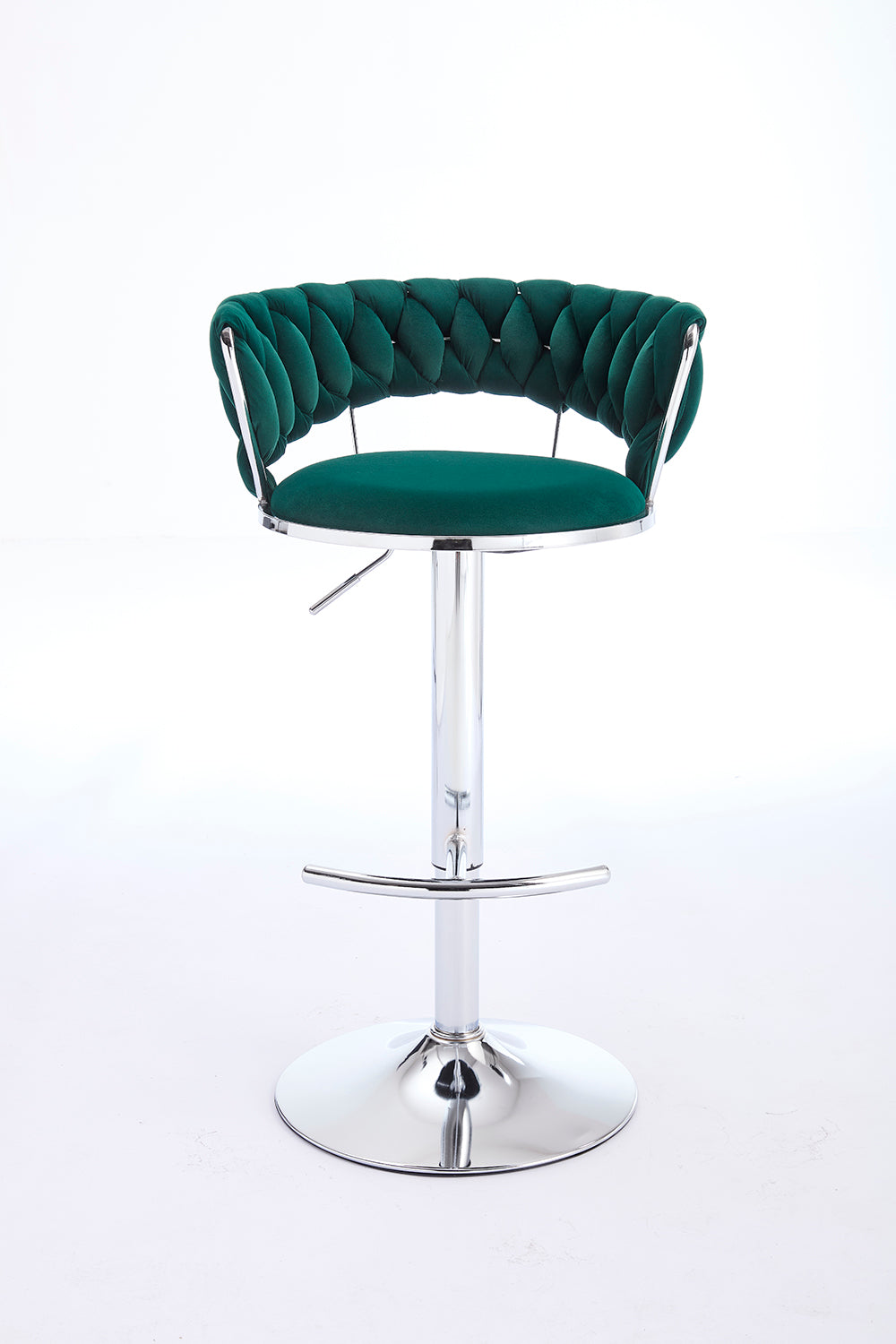 Set of 2 Bar Stools,with Chrome Footrest and Base Swivel Height Adjustable Mechanical Lifting Velvet + Chrome Leg Simple Bar Stool-GREEN image 9
