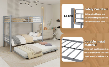Silver Twin Metal Triple Bunk Bed Frame – Versatile Convertible 3-in-1 Design, Heavy-Duty Steel, Sleek Silver Finish, Ideal for Dorms/Guest Rooms image 5
