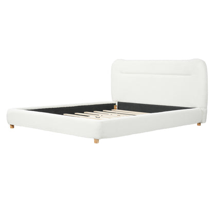 Minimalist curved headboard teddy bear plush bed, Queen, Cream image 8