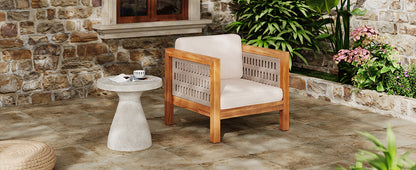 Acacia Wood Outdoor Club Chair with Beige Rope Arm and Beige Cushions,400 lbs Capacity image 4