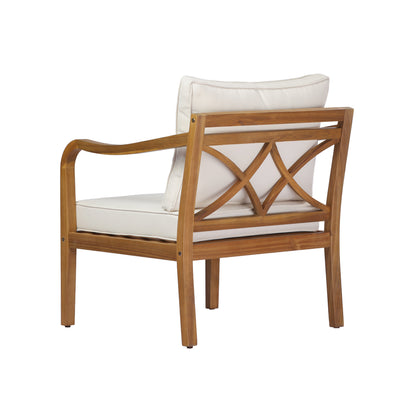 Acacia wood patio furniture club chair,24" deep seat design with soft cushion, suitable for porches,gardens,backyards,and balconies,Set 2 (Teak Finish+Beige Cushion). image 8