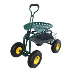 Garden Cart Rolling Scooter, Adjustable Height Heavy Duty Scooter, Rolling Garden Cart with 4 Wheels and Extendable Handle, Garden Stool Cart with 360-Degree Seat and Tool Tray (Red)