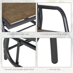 Outsunny Porch Glider, Metal Frame Swing Glider Chair with Breathable Mesh Fabric, Curved Armrests and Steel Frame for Garden, Poolside, Backyard, Balcony, Light Mixed Brown