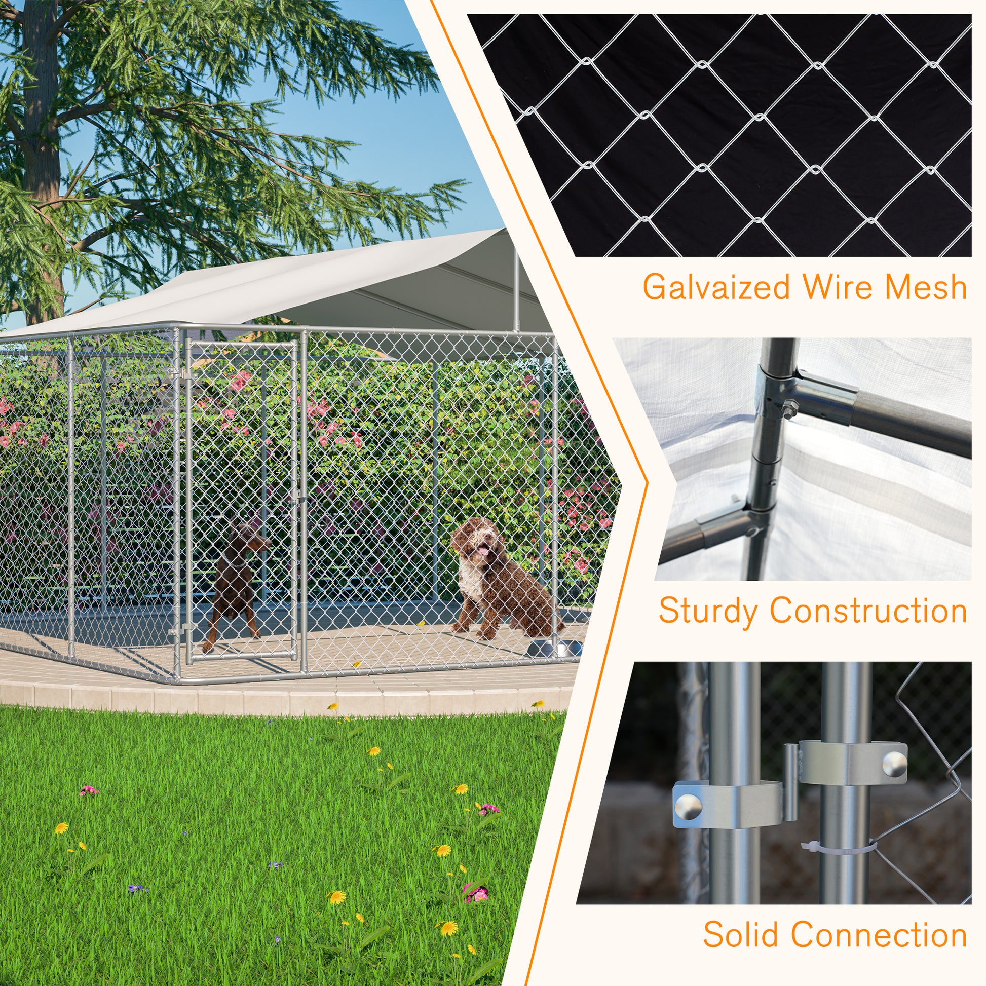 Heavy Duty Outdoor Dog Kennel 14.8x14.8x7.6 ft, Galvanized Chain Link Playpen with Waterproof Anti-UV Cover, Secure Lock, Large Exercise Pen for Puppy & Pets image 3