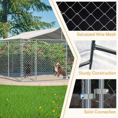 Heavy Duty Outdoor Dog Kennel 14.8x14.8x7.6 ft, Galvanized Chain Link Playpen with Waterproof Anti-UV Cover, Secure Lock, Large Exercise Pen for Puppy & Pets image 3
