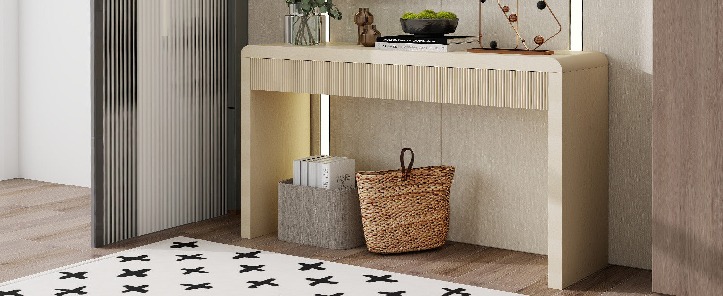 TREXM Rustic Console Table with 3 Fluted Drawers - Solid Wood Veneer Entryway Table Featuring Natural Wood Grain for Living Room, Hallway (Apricot) image 9