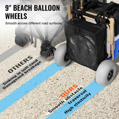 Beach Dolly with Big Wheels for Sand, 20.1" x 14.6" Cargo Deck, w/ 9" Balloon Wheels, 165LBS Loading Capacity Folding Sand Cart & 27.2" to 44.9" Adjustable Height, Heavy Duty Cart for Beach image 2