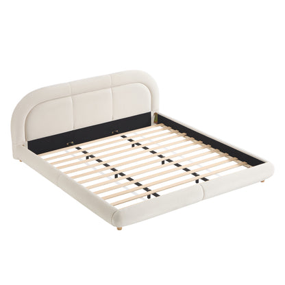 King Size,Modern Curved Upholstered Low Profile Platform Bed with Rounded Headboard(Velvet,Beige) image 11