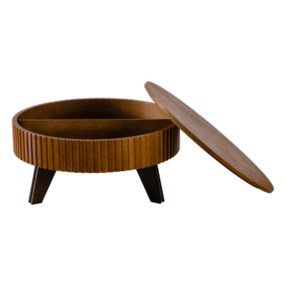 31.5" Retro Round Coffee Table with Storage Space, Suitable for Living Room and Office, Natural image 10