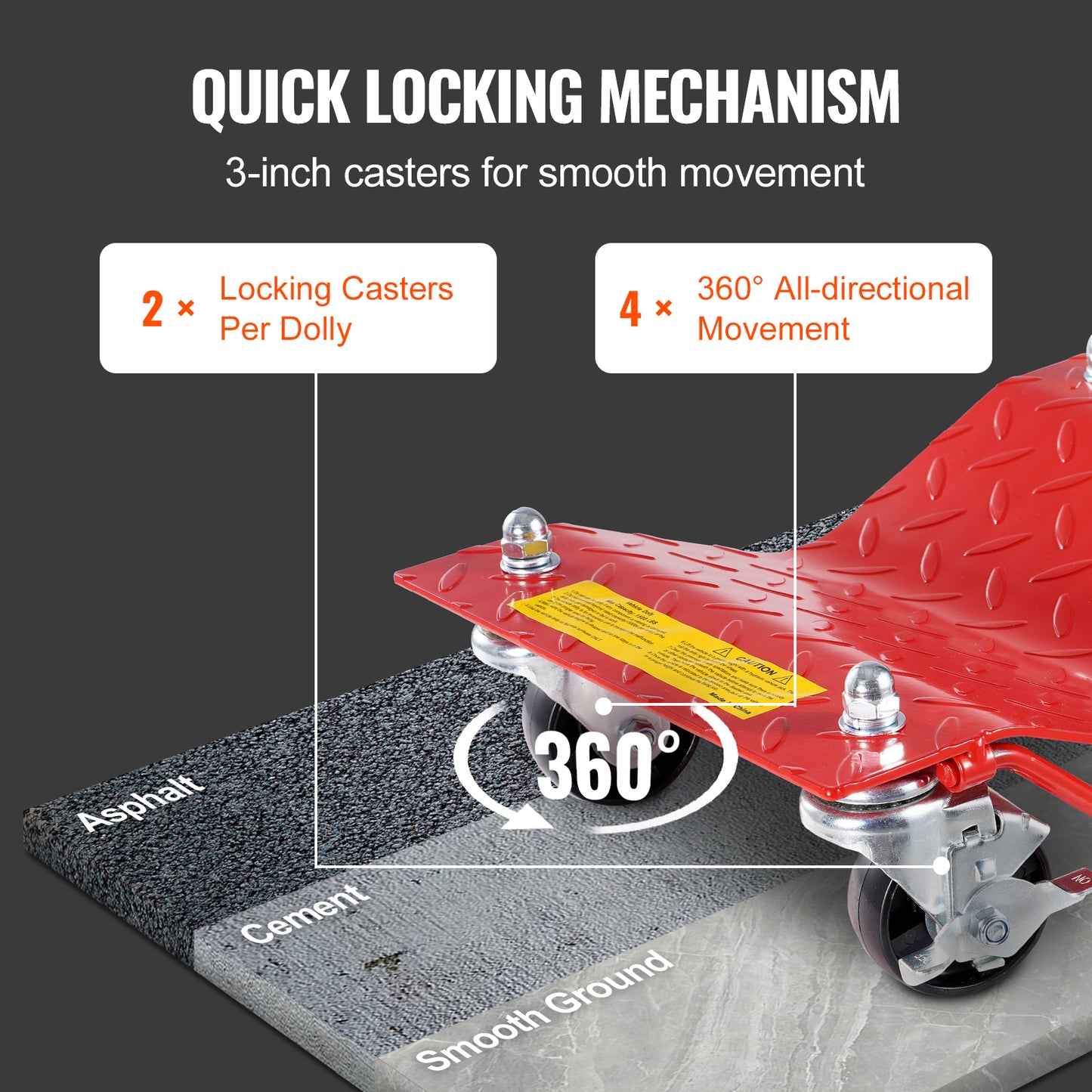 Wheel Dolly, 8000 lbs Capacity Heavy-Duty Steel Car Mover, Wheel Dolly Car Tire Stake Set with Brakes, Vehicle Moving Cart Moving Cars, Trucks, Trailers, Motorcycles, and Boats, Set of 4, Red image 4