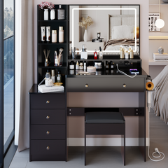 41" Large Vanity Table Set with Stool, USB & AC Power Stations