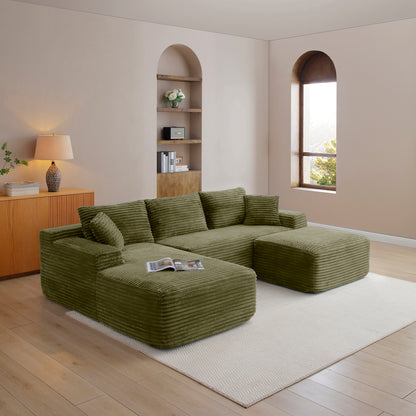 Corduroy Ottoman, Upholstered Cloud Ottoman for Boneless Couch in A Box, Compressed Memory Foam Footrest No Assembly Require,Green image 2