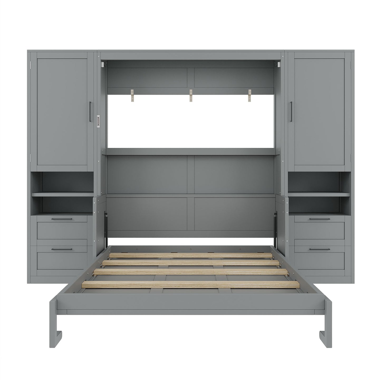 Queen Size Murphy Bed Wall Bed with Closet,Drawers and Shelves,Gray(OLD SKU:LP000909AAE-2) image 12
