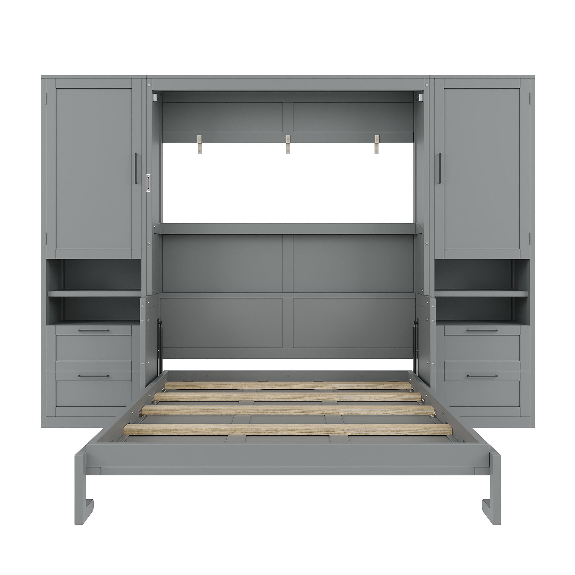 Queen Size Murphy Bed Wall Bed with Closet,Drawers and Shelves,Gray(OLD SKU:LP000909AAE-2) image 12