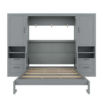 Queen Size Murphy Bed Wall Bed with Closet,Drawers and Shelves,Gray(OLD SKU:LP000909AAE-2) image 12