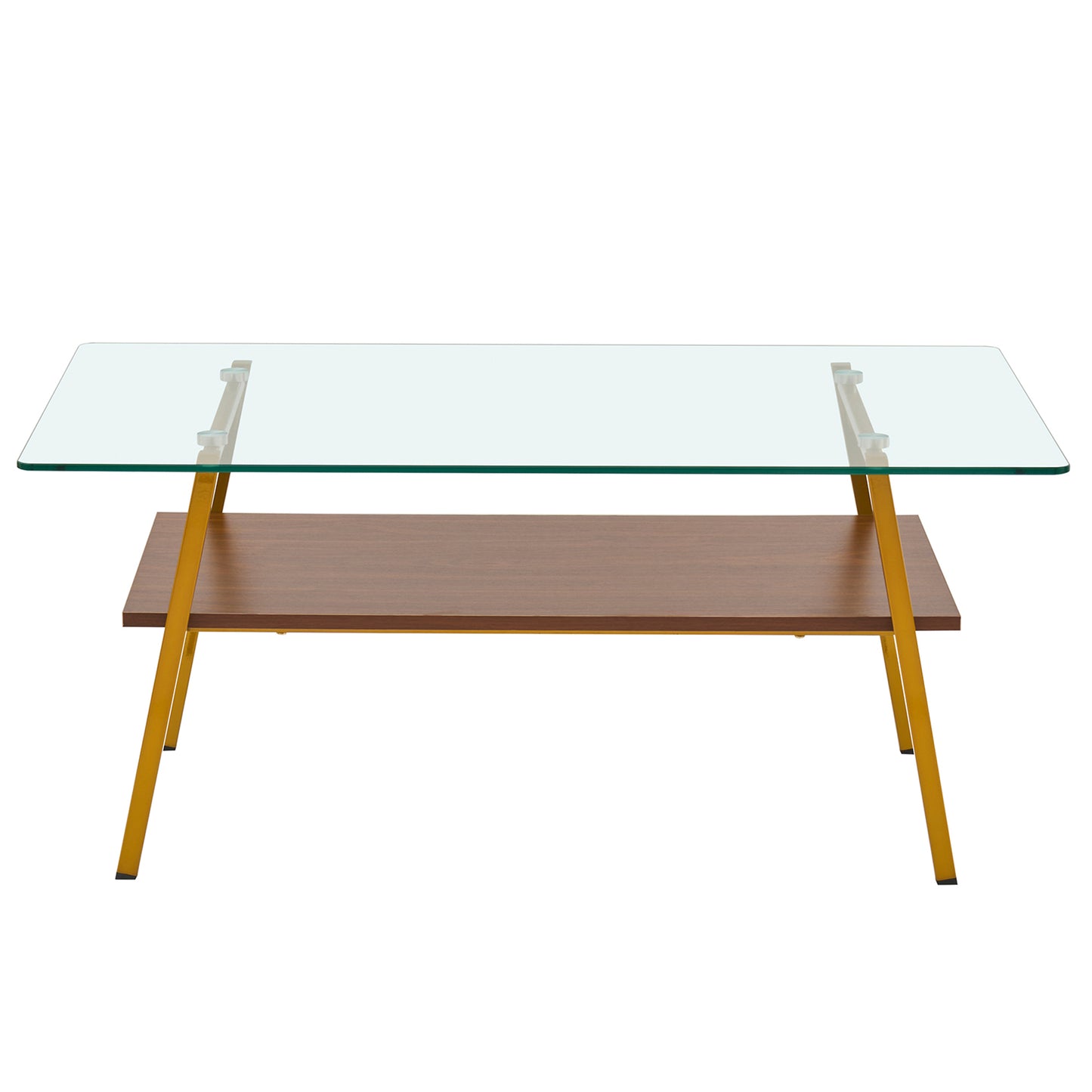 Rectangle Coffee Table, Tempered Glass Tabletop with Gold Metal Legs, Modern Table for Living Room, Transparent Glass image 7