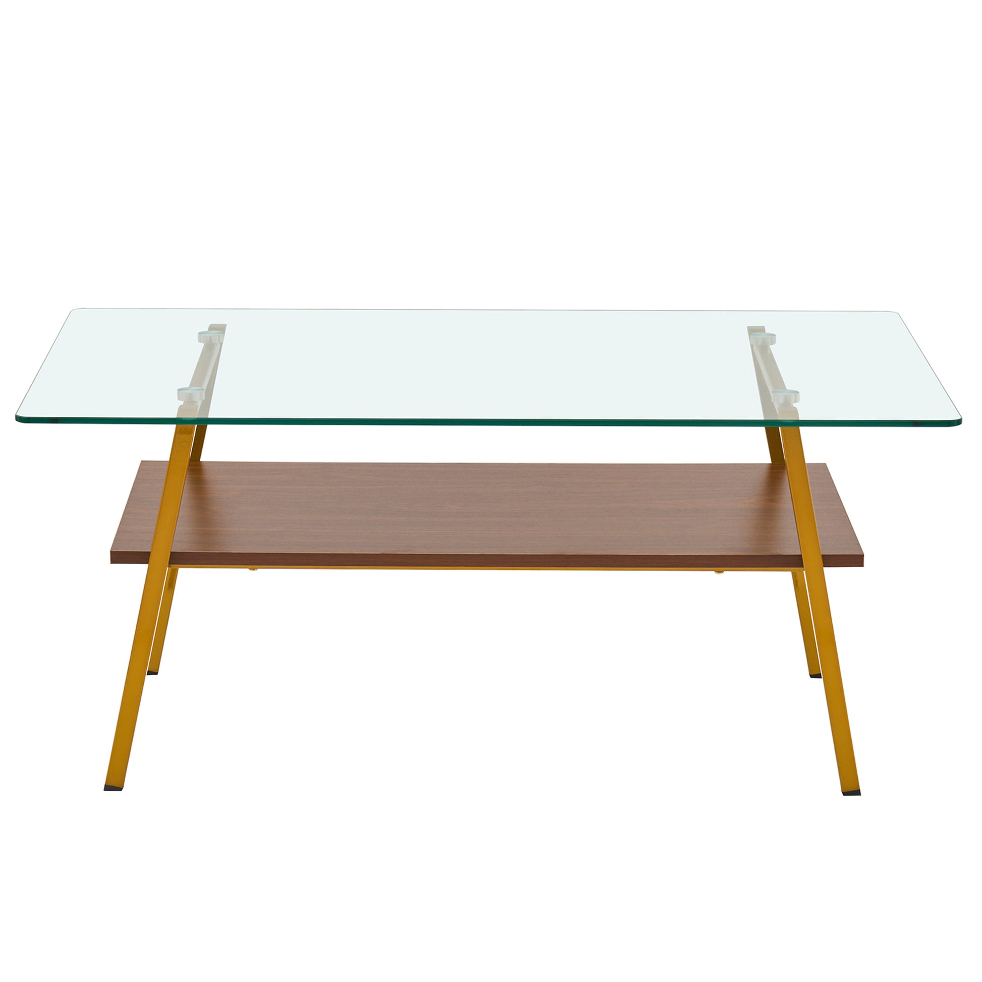 Rectangle Coffee Table, Tempered Glass Tabletop with Gold Metal Legs, Modern Table for Living Room, Transparent Glass image 7