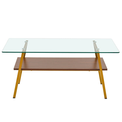 Rectangle Coffee Table, Tempered Glass Tabletop with Gold Metal Legs, Modern Table for Living Room, Transparent Glass image 7