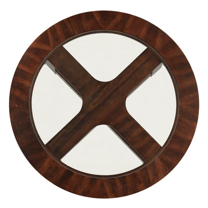 Cylina Solid Wood Glass Top Round Table Set, Coffee Table with 4 Stools image 5