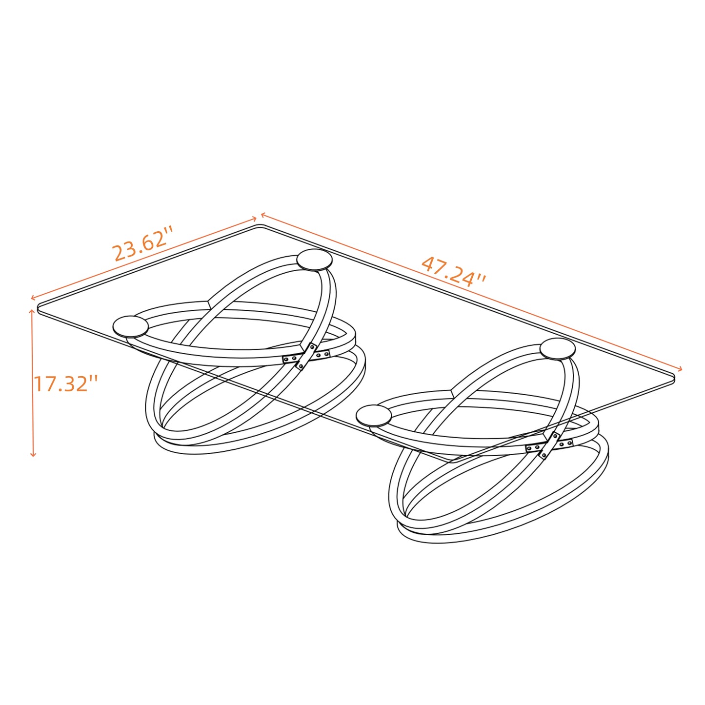 31.50'' Modern Rectangle Glass Coffee Table with Ring-Shaped Frames, Chrome Finish and Gray Tempered Glass, Luxury Center Table for Living Room, Bedroom and Office, Silver image 4