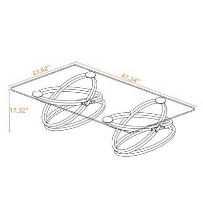 31.50'' Modern Rectangle Glass Coffee Table with Ring-Shaped Frames, Chrome Finish and Gray Tempered Glass, Luxury Center Table for Living Room, Bedroom and Office, Silver image 4