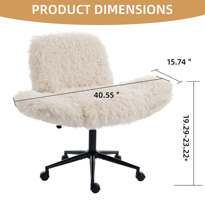 Criss Cross Chair with 5-Gear Adjustable Armrests & Wheels, Ergonomic Thickened Backrest Swivel Desk Chair for Home Office, Vanity, Bedroom and Living Room, Beige Lamb wool image 6
