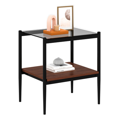 Set of 2 Rectangle End Table, Tempered Glass Tabletop with MDF layer, Modern Table for Living Room, Gray Glass image 4