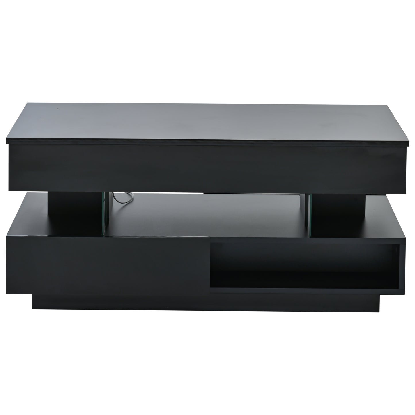 39.3" Lift Top Coffee Table with Hidden Compartment, 2 Storage Drawers and Ajustable LED Lights,Modern Multifunction Coffee Tables for Living Room, Bedroom,Office(Black) image 4