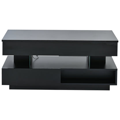39.3" Lift Top Coffee Table with Hidden Compartment, 2 Storage Drawers and Ajustable LED Lights,Modern Multifunction Coffee Tables for Living Room, Bedroom,Office(Black) image 4