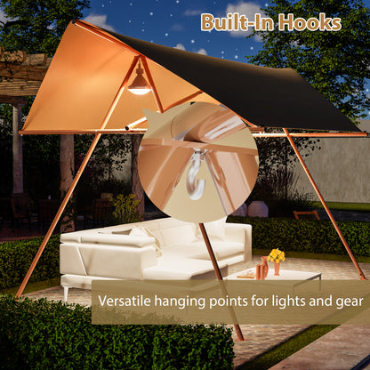 Hexagonal Shade Sail Canopy, Large 206"x118" UV Block Sun Shade with UPF 50+, Waterproof High-Density Polyester Fabric, Brown Rust-Resistant Poles & Built-in Hooks for Patio Backyard – Light Khaki image 7