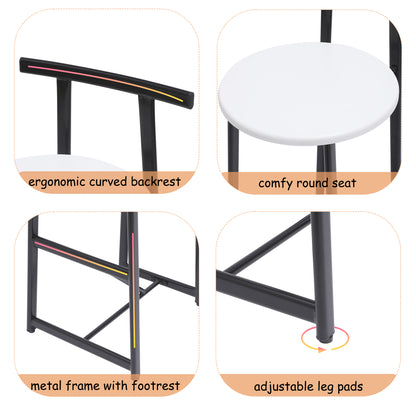 Bar Stools Kitchen Island Bar Chairs Set of 3 Metal Counter Barstools with Backrest for Dining Pub Room (Black & White) image 4