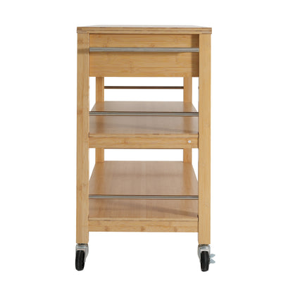 Indoor Multifunctional Natural Bamboo Bar Cart with Locking Wheels, Drawers, and Open Shelves - Ideal for Kitchen, Dining, and Entertaining image 10