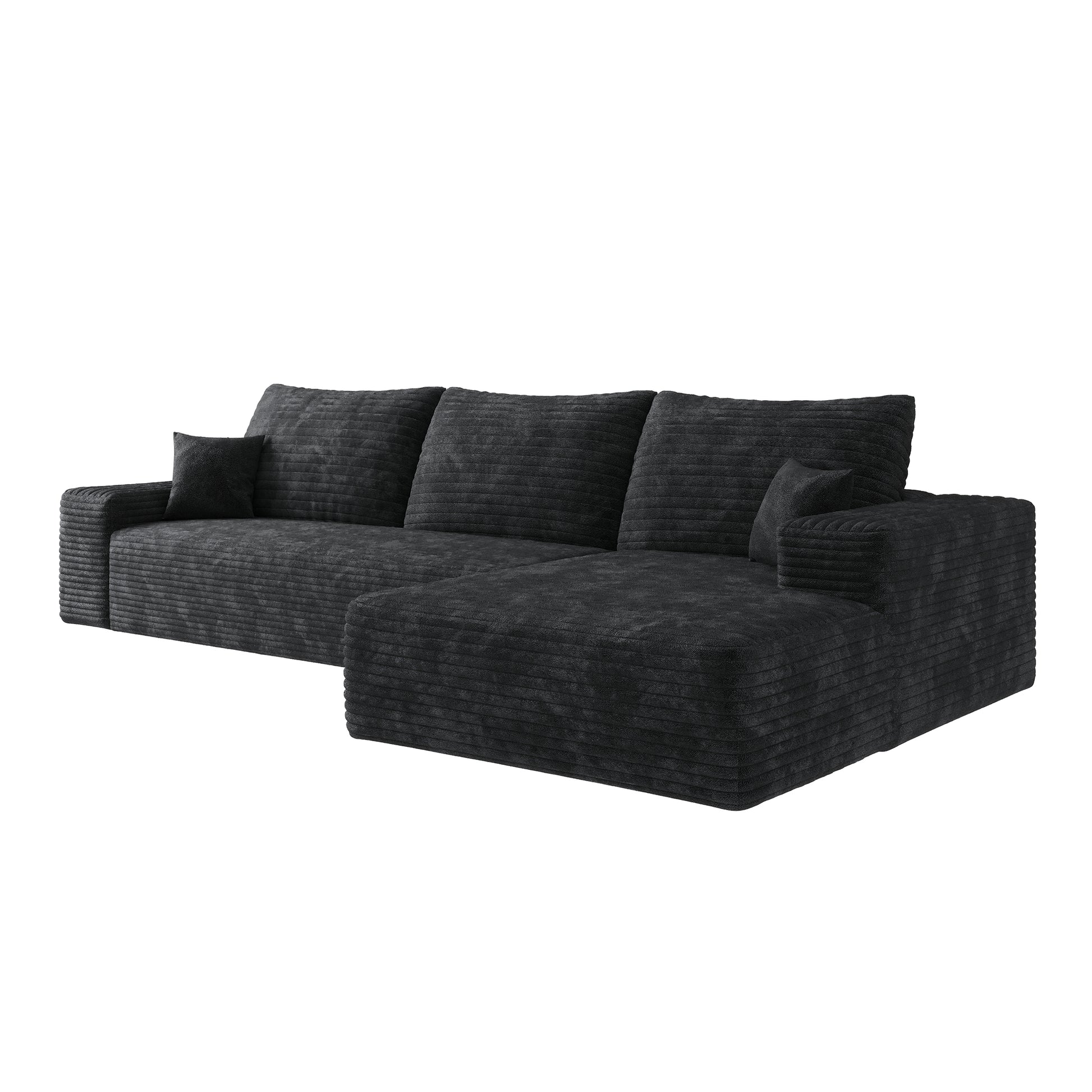 107" Cloud Sectional Couch with L-Shape Chaise,Modern Modular Sofa with Deep Seat, Upholstered Couches for Living Room Bedroom,No Assembly Required, BLACK(Plush Corduroy Fabric),Black image 7